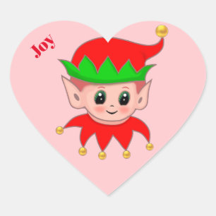 Sticker Cœur Cute Noël elfe & grelots dorés