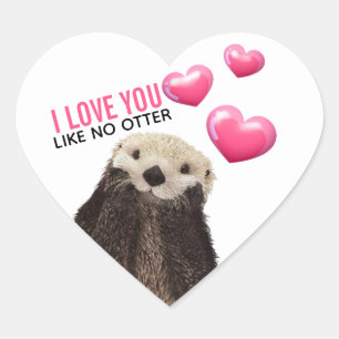 Sticker Cœur Cute Otter avec Coeurs roses Vous aimez jouer