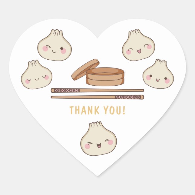 Sticker Cœur Cute Petit Merci de Baby shower Dumpling (Devant)