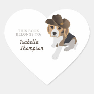STICKER CŒUR CUTE POPPPY CHIEN BROWN COWBOY CASQUETTE NOMMÉ LIV