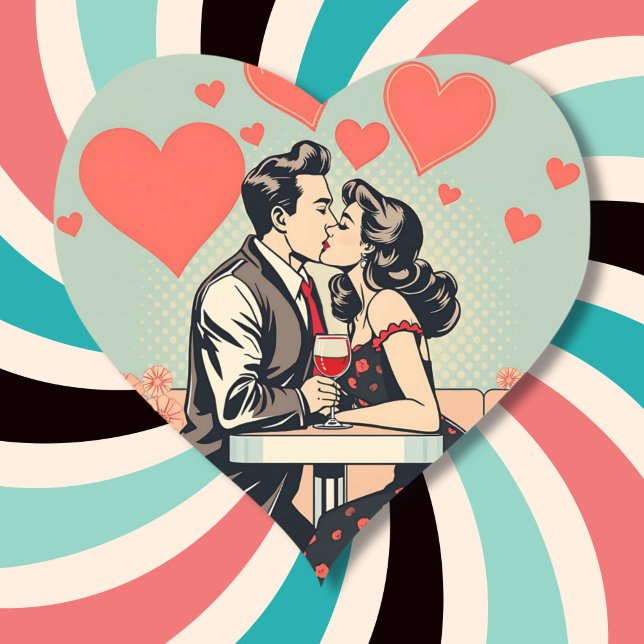 Sticker Cœur Cute Retro Couple Kissing Pop Coeurs d'art (Créateur téléchargé)