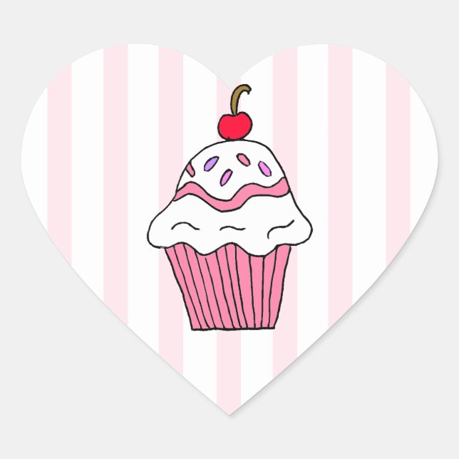 Sticker Cœur Cute rose Cupcake d'anniversaire (Devant)