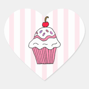 Sticker Cœur Cute rose Cupcake d'anniversaire