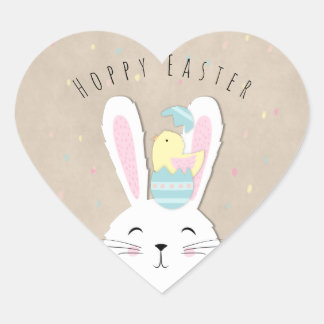 Sticker Cœur Cute style artisanal lapin de Pâques