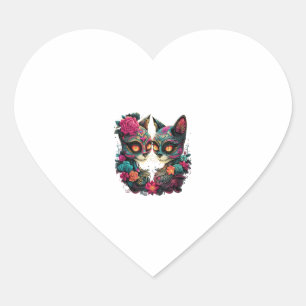 Sticker Cœur Cute Sugar Crâne Chat Halloween Mexicain Jour Du