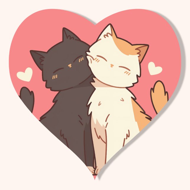 Sticker Cœur Cute Tuxedo Anime Kawaii Chats Cuddling avec Coeur (Créateur téléchargé)