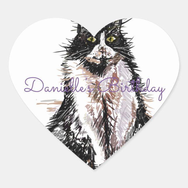 Sticker Cœur Cute Tuxedo Chat Noir Blanc Chats Anniversaire (Devant)