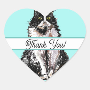 Sticker Cœur Cute Tuxedo Chat Noir Blanc Chats Merci