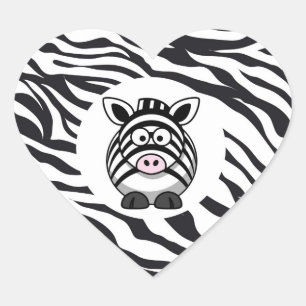 Sticker Cœur Cute Zebra sur Zebra Print Zoo Animaux Motif