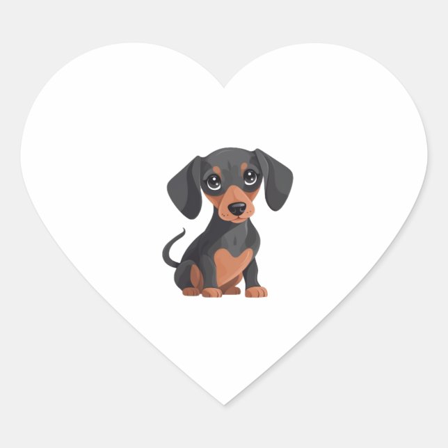 Sticker Cœur Dachshund Caricature adorable Wiener Dog Clipart (Devant)
