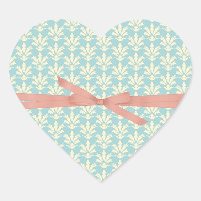 Sticker Cœur Damas bleu chic avec cou rose (Devant)