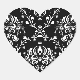 Sticker Cœur Damas noir et blanc