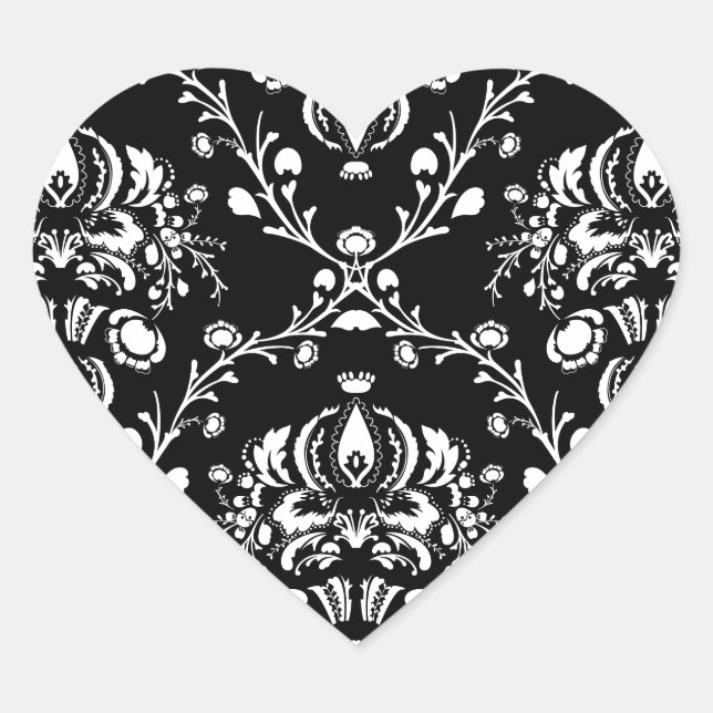 Sticker Cœur Damas noir et blanc (Devant)
