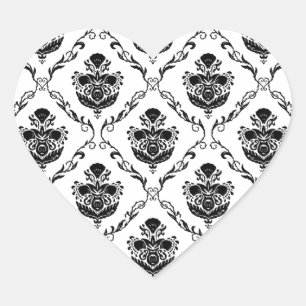 Sticker Cœur Damas noir traditionnel