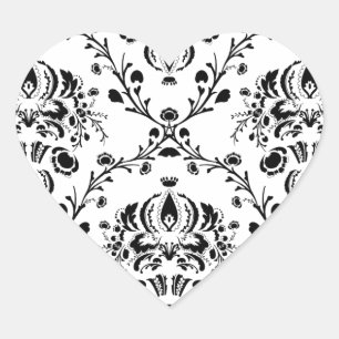 Sticker Cœur Damask blanc et noir