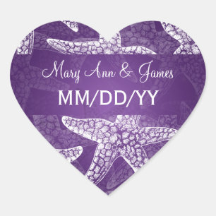 Sticker Cœur Date de mariage de plage Starfish Purple