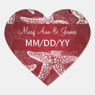 Sticker Cœur Date de mariage de plage Starfish Red