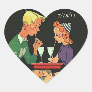 Sticker Cœur Date de rétro de couples d'autocollant première