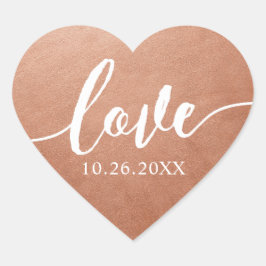 Sticker Cœur Date Mariage du script d'amour du cuivre