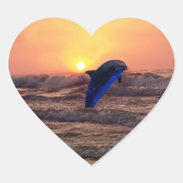 Sticker Cœur Dauphin au coucher du soleil (Devant)