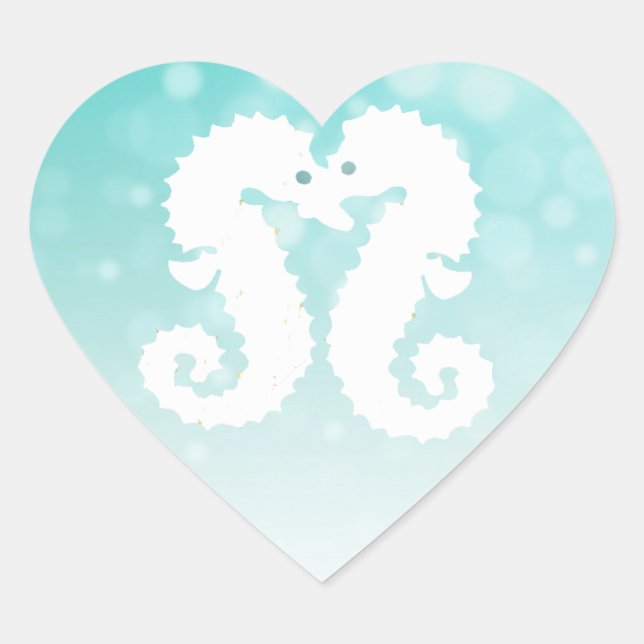 Sticker Coeur de baiser pour chevaux de mer turquo (Devant)
