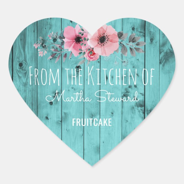 Sticker Cœur De la cuisine de nom Turquoise rustique (Devant)