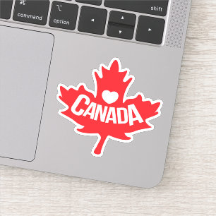 Sticker Coeur de la feuille d'érable rouge Love canada
