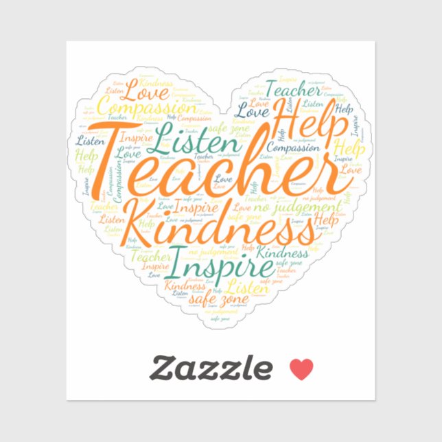 Sticker Coeur de l'enseignant, Enseigner, Amour, Inspirer, (Feuille)
