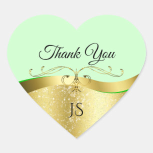 Sticker Cœur Décor doré sur Merci vert clair