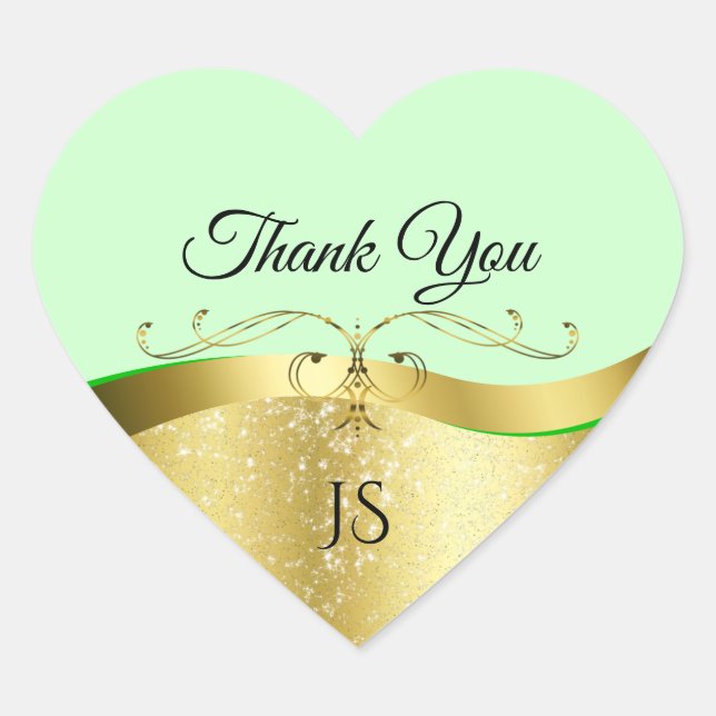 Sticker Cœur Décor doré sur Merci vert clair (Devant)