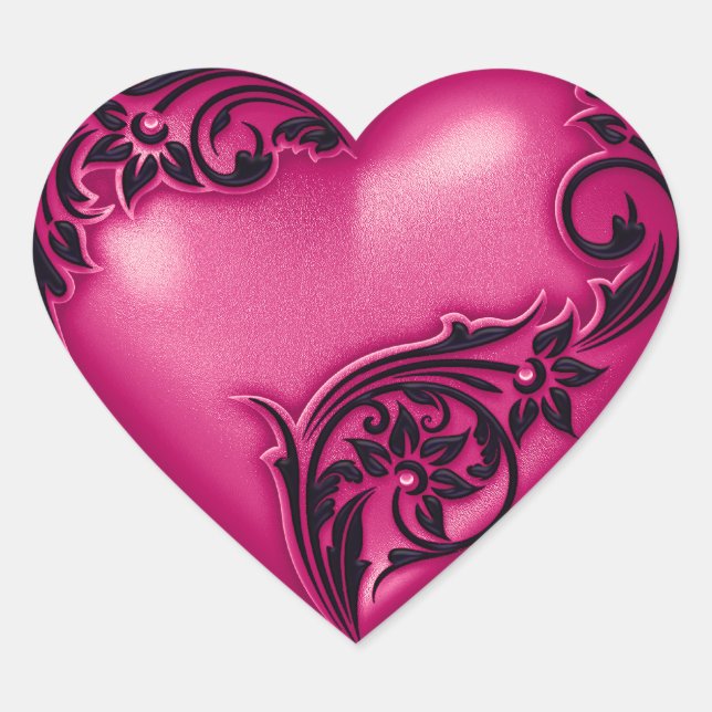 Sticker Cœur Défilement du coeur Magenta w Noir (Devant)