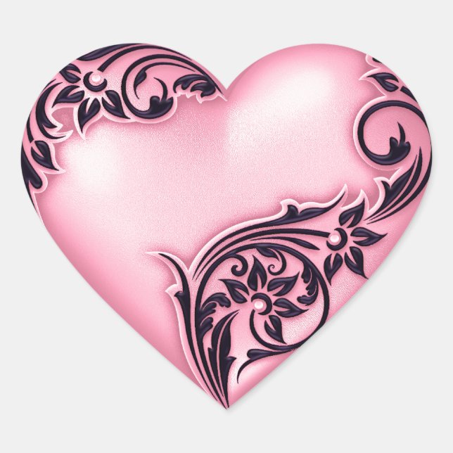 Sticker Cœur Défilement du coeur rose avec noir (Devant)