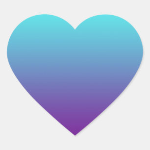 Sticker Cœur Dégradé de fond simple Turquoise Bleu Violet