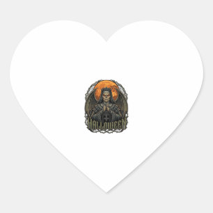 Sticker Cœur Démon de Halloween Couronne de Nonne Ailes Lune Or
