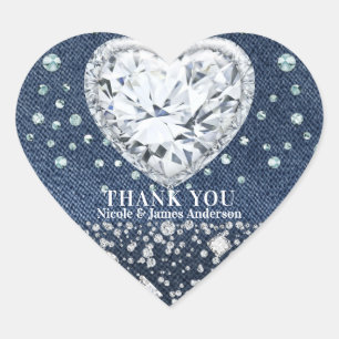 Sticker Cœur Denim & Diamants Blue Jean Bling Diamant Cœur