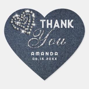 Sticker Cœur Denim Diamonds Parties scintillant Rhestone Coeur 