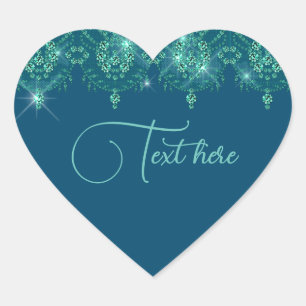 Sticker Cœur dentelle bleue turquoise élégante étincelle