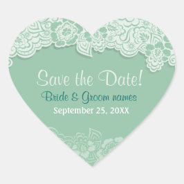 Sticker Cœur Dentelle de menthe - Enregistrer la date