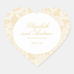 Sticker Cœur Dentelle d'or sophistiquée Mariage élégant