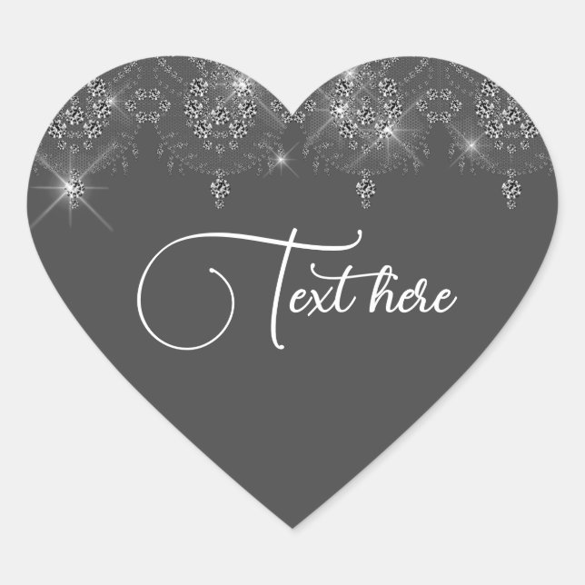 Sticker Cœur Dentelle grise et argent élégant coeur brillant au (Devant)