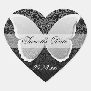 Sticker Cœur Dentelle papillon "Enregistrer la date"
