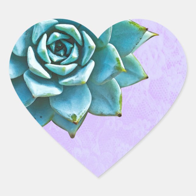Sticker Cœur Dentelle succulente de lavande d'aquarelle (Devant)
