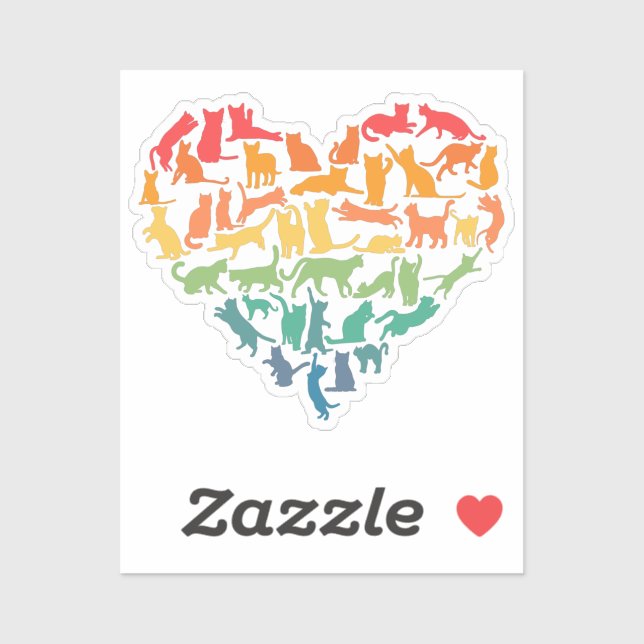 Sticker Coeur des chats Amoureux de les chats animaux colo (Feuille)