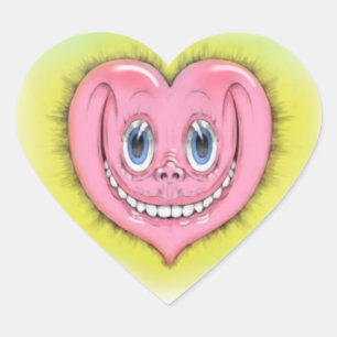 Sticker Cœur Dessin à la main souriant mignon rose I coeur