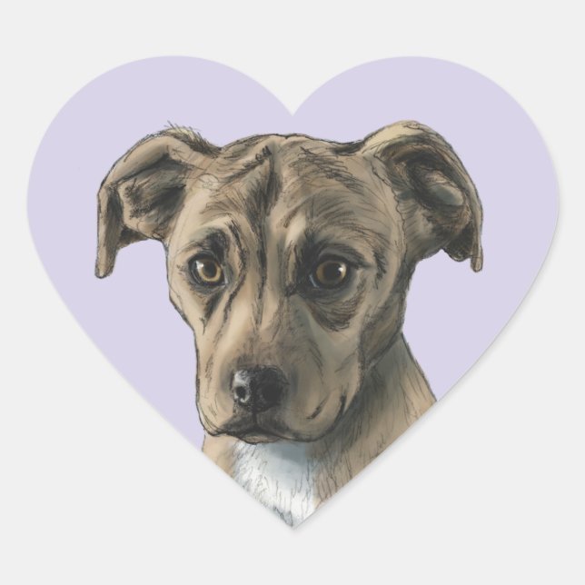 Sticker Cœur Dessin Brown de chiot de pitbull (Devant)