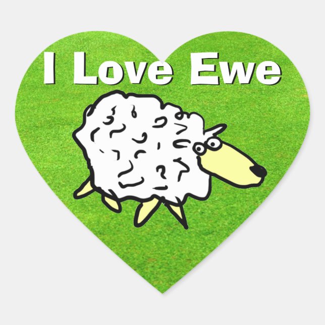Sticker Cœur Dessin de conception de mouton sur l'herbe (Devant)