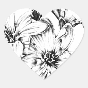 Sticker Cœur Dessin de fleurs dessin art fait main