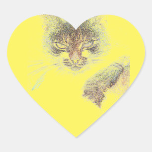 Sticker Cœur Dessin de visage de chat mignon en colère