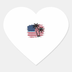 Sticker Cœur Dessin vectoriel de plage patriotique avec drapeau
