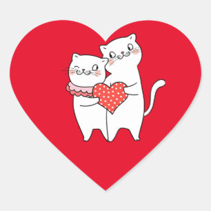 Sticker Cœur Deux chats au coeur rouge